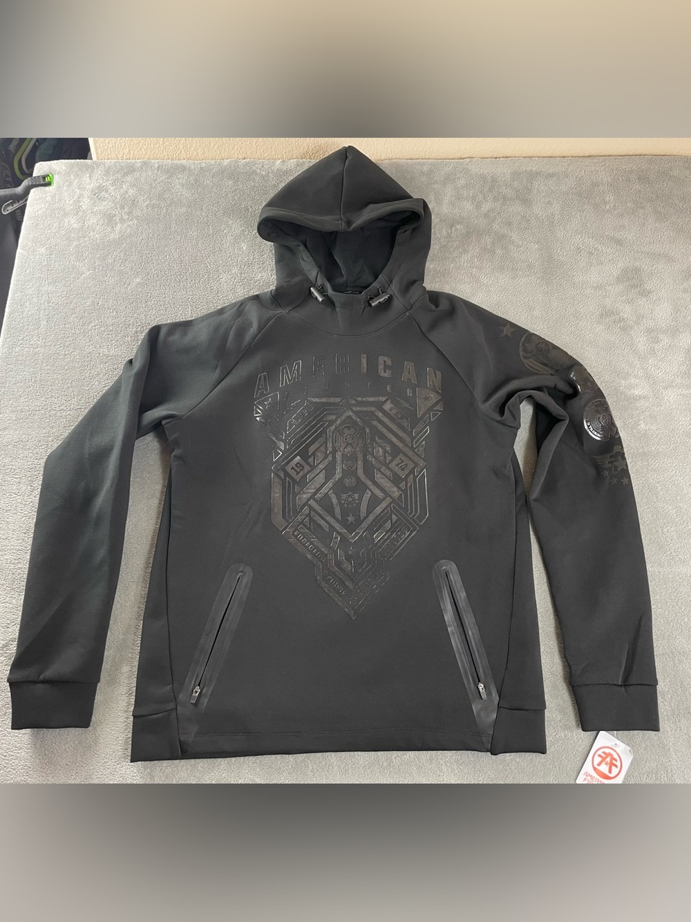 American Fighter Irvine Hoodie Sweatshirt Mens M Black Graphic Pullover Fleece